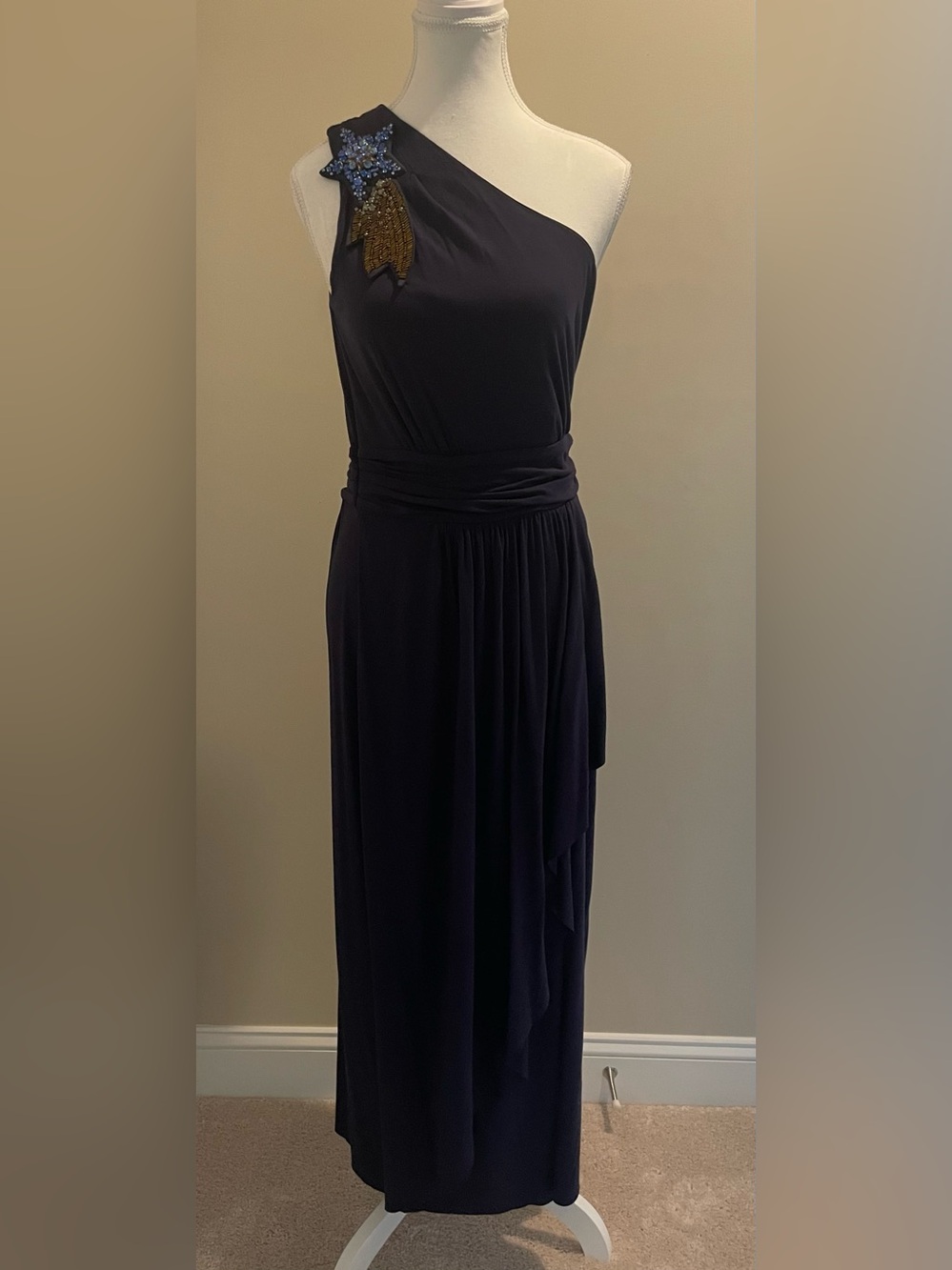 NWT Matthew Williamson 70s Inspired Dark Blue Floor Length Maxi Dress (size 6)